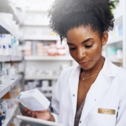 Black,Woman,,Tablet,And,Pharmacist,With,Stock,For,Medicine,Storage,